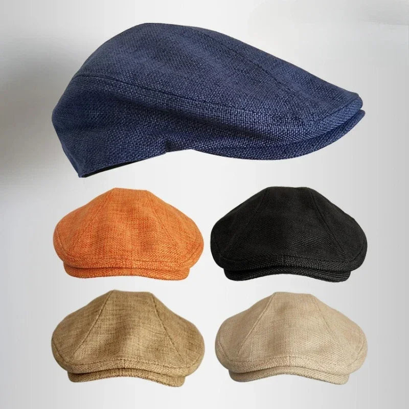 Big Size Summer Linen Solid Newsboy Caps Men and Women Painter Beret Hats Adult Casual Ventilate Sunprotection Advancing Hat
