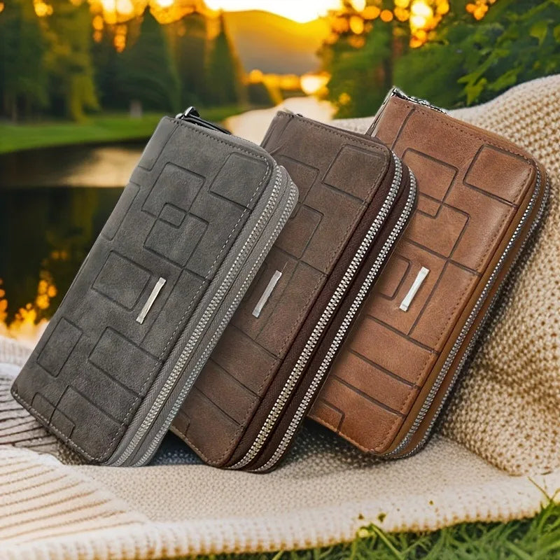 New multifunctional long wallet, leather zipper wallet, men's simple design business clutch, phone bag