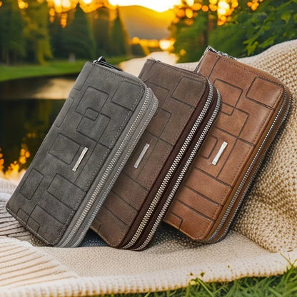New multifunctional long wallet, leather zipper wallet, men's simple design business clutch, phone bag