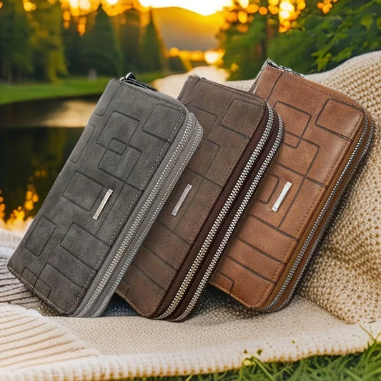 Nouveau portefeuille long multifonctionnel, portefeuille zippé en cuir, pochette d'affaires pour homme au design simple, sac pour téléphone
