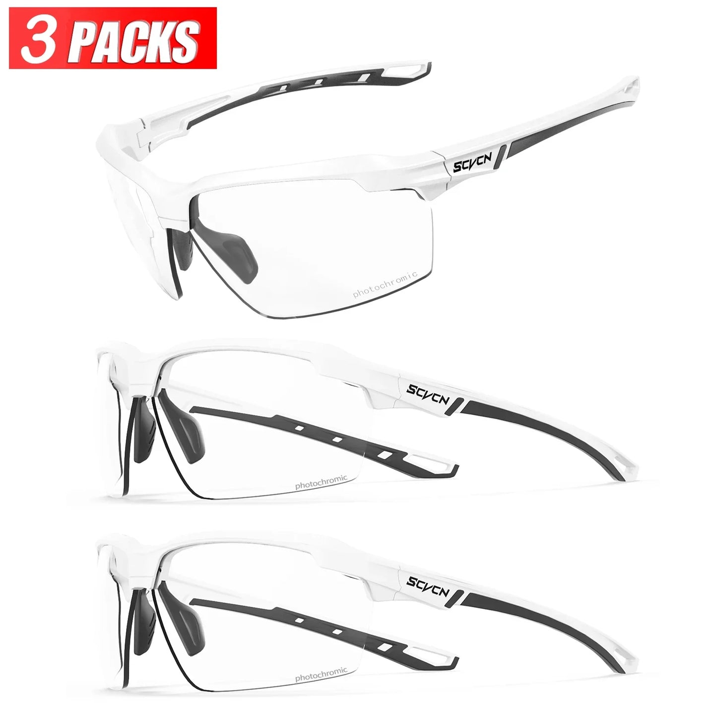 3PACKS Photochromic Cycling Sunglasses Glasses Bike MTB Bicycle Hiking Golf UV400 Sports Glasses for Men Women Baseball