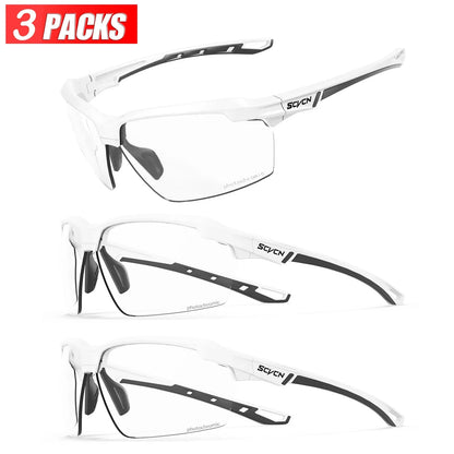 3PACKS Photochromic Cycling Sunglasses Glasses Bike MTB Bicycle Hiking Golf UV400 Sports Glasses for Men Women Baseball