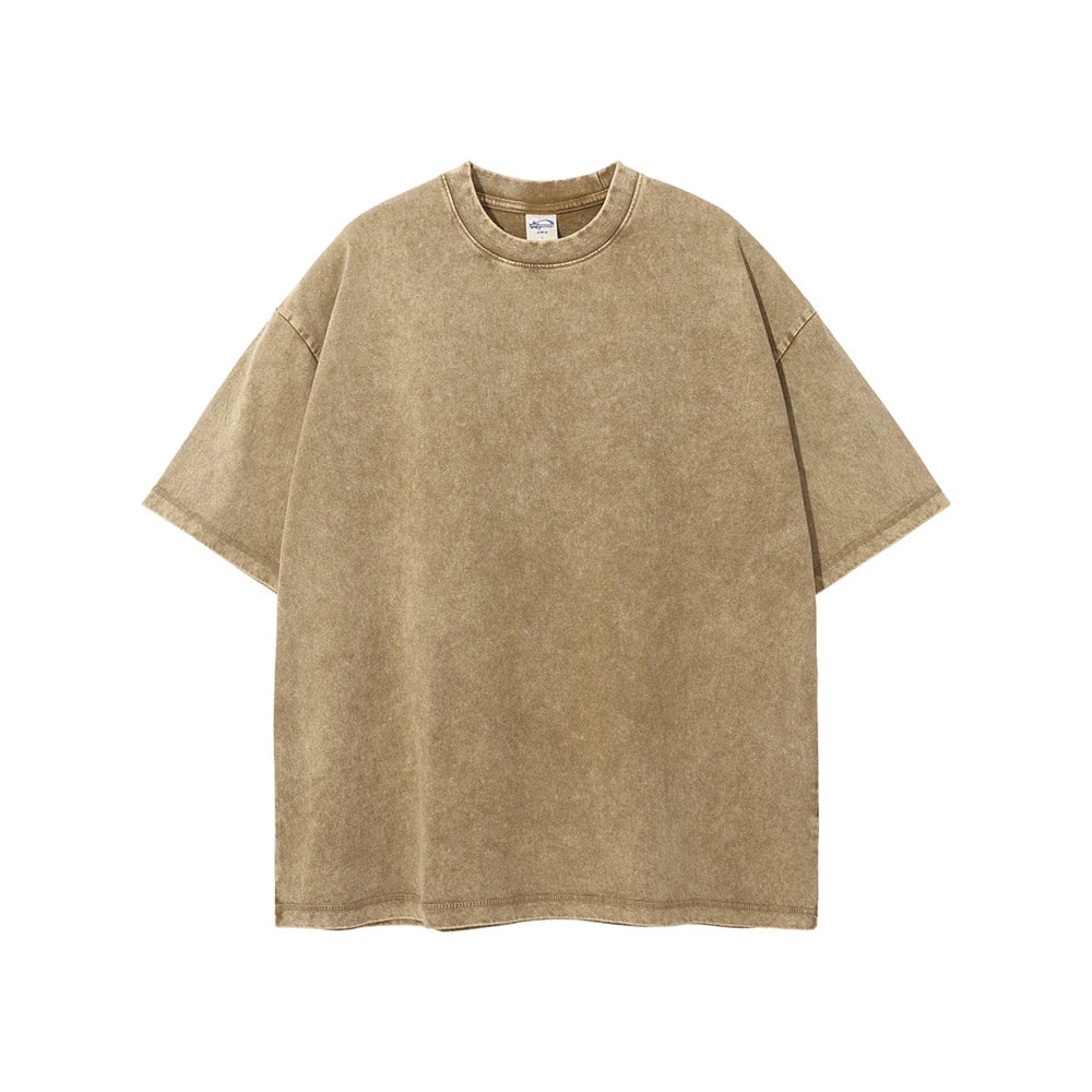 New Summer Batik Washed T-Shirts For Men Unisex Retro Loose High Street 275gsm Cotton T Shirt Brand Design HY0594