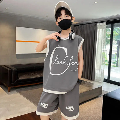 Sports Quick-dry Thin Vest Sets for Boy 2025 Children's Clothing Casual Clothes New Summer Year Old Cotton Set Boy's Outdoor Top