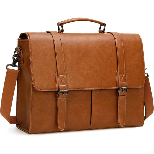 Vintage Men Messenger Bag Waterproof Leather Briefcase Laptop Bag Large Capacity Satchel Business College Shoulder Bag
