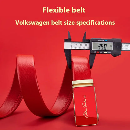 Men belt red leather belt automatic buckle adjustable belt in Europe and the United States personality trend pants belt