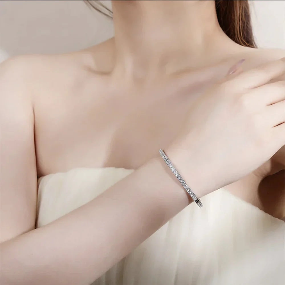 2.5mm Full Moissanite Bangle For Women 100% S925 Silver Sparkling D Color VVS Lab Diamond Bracelet Party Fine Jewelry Gift