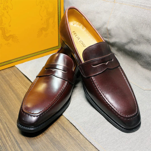  Men's genuine leather slip-on shoes polished leather classic loafers suitable for office weddings and daily wear