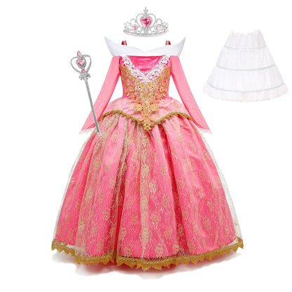 Girls Sleeping Beauty Aurora Princess Halloween Cosplay Dress Off Shoulder Kids Gift Carnival Party Fancy Princess Clothing