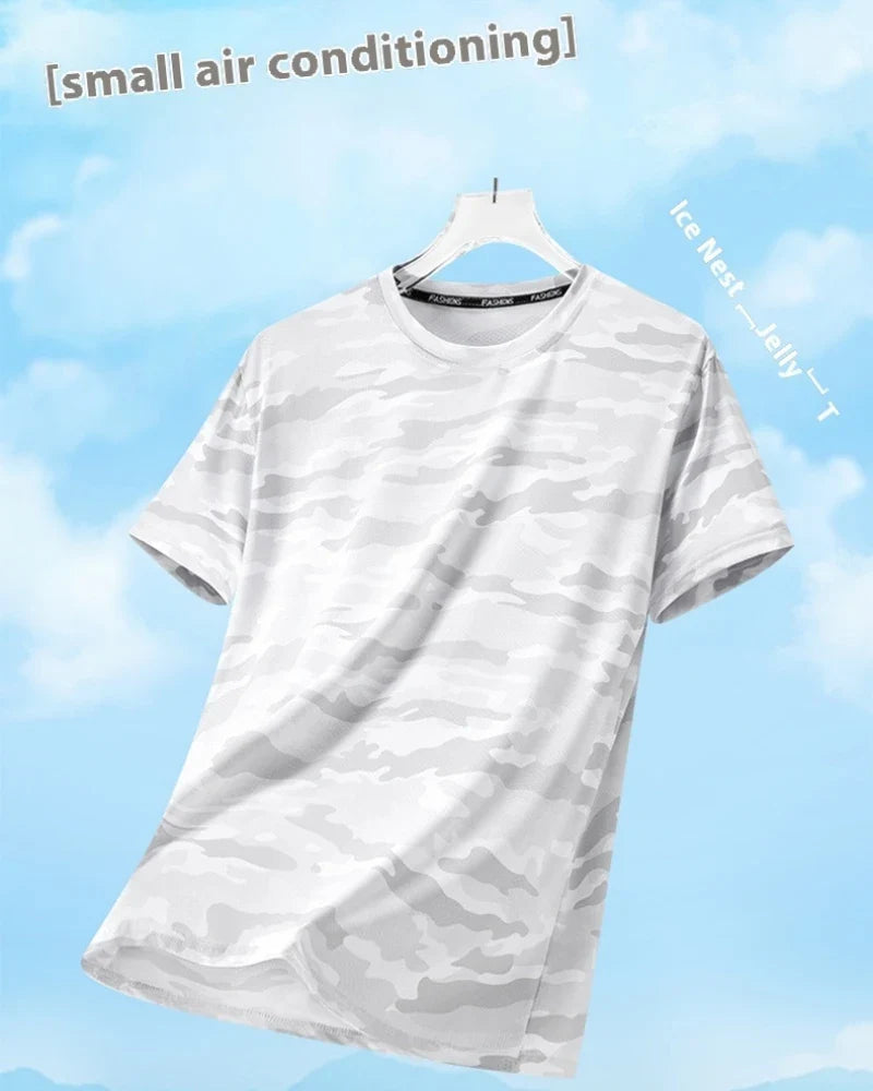 Functional Fabric Mosquito-Resistant Antibacterial Sweat-Wicking Ice Feeling 2025 New Ice Silk T-Shirt Men's Short Sleeve Thin Q