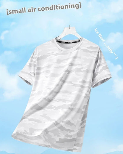 Functional Fabric Mosquito-Resistant Antibacterial Sweat-Wicking Ice Feeling 2025 New Ice Silk T-Shirt Men's Short Sleeve Thin Q