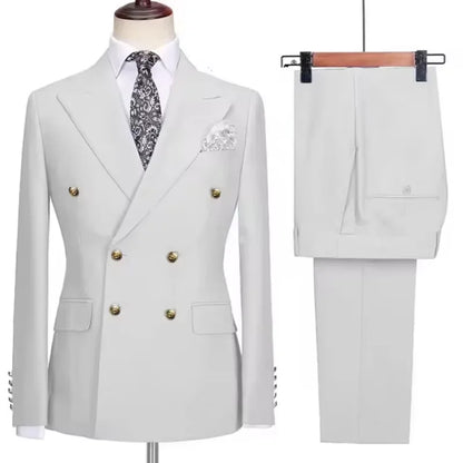 2025 New Men's 2 Piece(Jacket+Pants)Double Breasted Slim Fit Elegant Suit Wedding Groom Business Banquet Tailor-made
