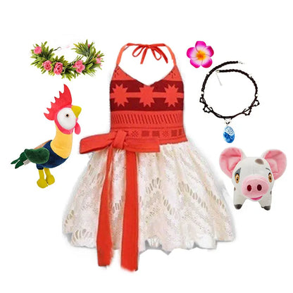 2026 Baby Girls Moana Halter Dress Role Playing Princess Dress Summer Clothing Hawaii Toddler Vaiana Cute Mini Sundress 1-6Y