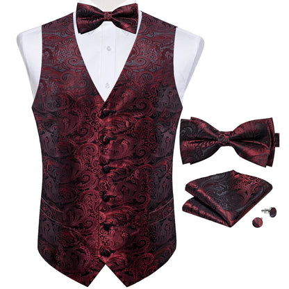 Retro Paisley Floral Full Set with Bowtie Pocket Square and Cufflinks Banquet Essential