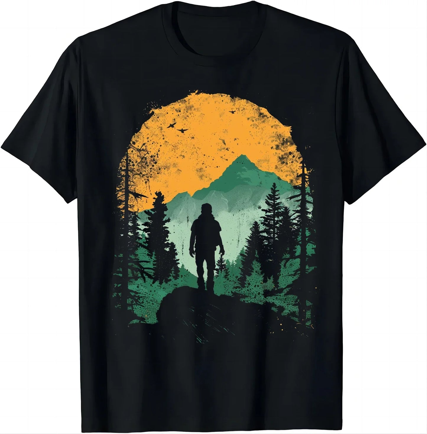 Retro-style Hiker T-shirt with Mountainous Print T Shirts Graphic T Shirts Mens Clothes Tops Camisas Streetwear Ropa Hombre