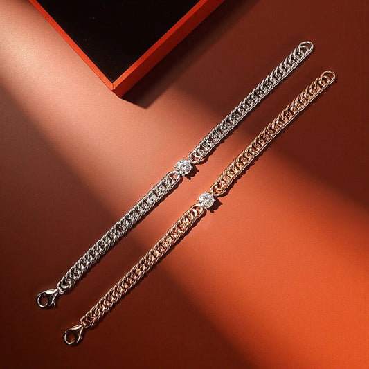 Bracelet en moissanite ronde de 6,5 mm pour femmes et hommes 100 % argent sterling S925 plaqué or 18 carats, cadeau de bijoux fins pour fête