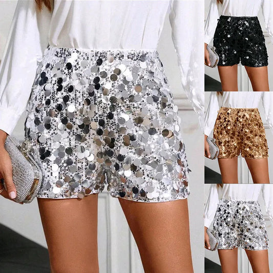 Women's Summer Sequin Shorts Shimmering Sequin Straight-Leg Shorts Sexy Nightclub-Style Fitted Shorts Carnival Party Outfit