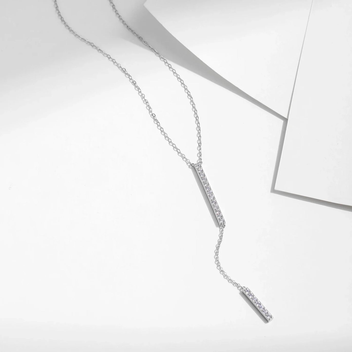 Trendy Link Chain Lariat Necklace 925 Sterling Silver Long Stick Zircon Y-Shaped Stackable Necklaces For Women Jewelry