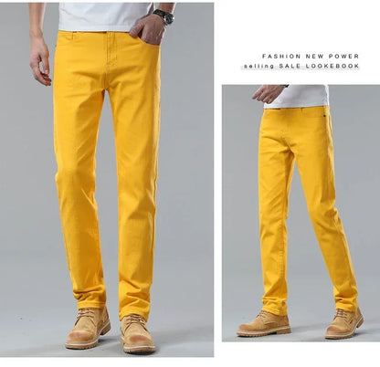 98% Cotton 4 Colors Stretchy Jeans Men's Mid-waist Straight Pencil Denim Trousers Brand Clothing Personality Fashion Male Pants