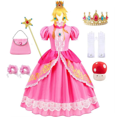 Girls Peach Dress Halloween Princess Cosplay Costume Kids Gowns Children Fancy Outfits