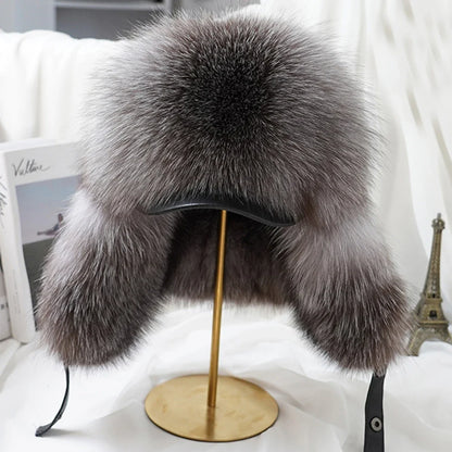 Winter Cap Man 100% Real Sliver Fox Fur Bomber Hat Men's Raccoon Fur Hat Ushanka Cap Trapper Russian Ski Caps Hats Real Fur Hat