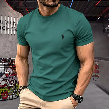100% pure cotton high-quality brand round neck short sleeved men's 2026 summer fashion pony embroidery T-shirt casual sports top