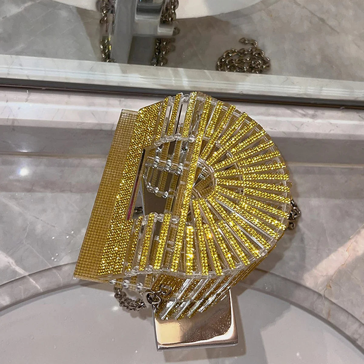 Women's Half-Moon Evening Bag Luxury Designer Rhinestone clutch bag Fan Shape Golden Party Bag Mini Sparkling Wedding Purse