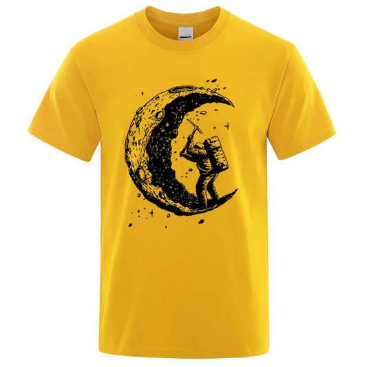 Men's High Quality Cotton Blend Moon Print Casual Summer Cool Short Sleeve Men Tshirt Loose t-shirt Male Tee Shirts Male Tee Top