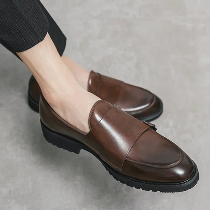 Men Fashion Formal Handmade Monk Shoes Derby  Dress Leather Gentleman Double Buckles Monk Shoes Pointed Wedding Shoes 2024