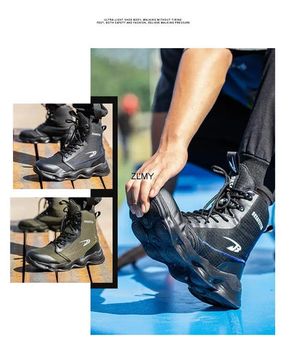 High Top Men Safety Shoes Light Steel Toe Sneakers Man Anti-Smash Stab Proof Work Boots Male Construction Protective Footwear