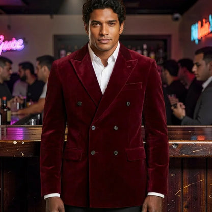 Velvet Blazer for Man 1 Piece Double Breasted Peak Lapel Men Suit Jacket Male Fashion Slim Fit for Dinner Party XS-5XL
