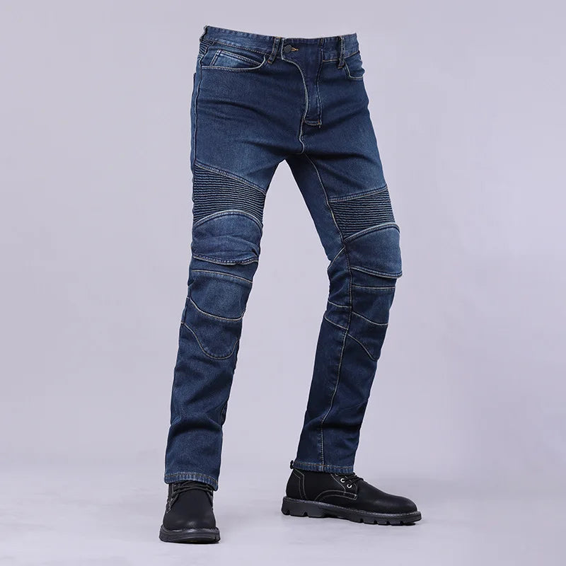 Men's Winter Biker Jeans Motocycle Denim Pants Male Stretch Original Long Trousers Off-road Protection Pants Plus Size 5XL