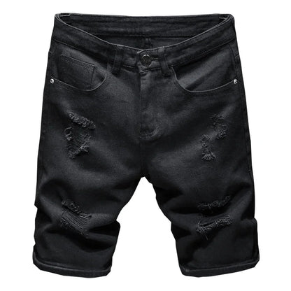 New White Jeans Shorts Men Fashion Ripped Knee Length Pants Simple Casual Slim Hole Denim Shorts Male Streetwear