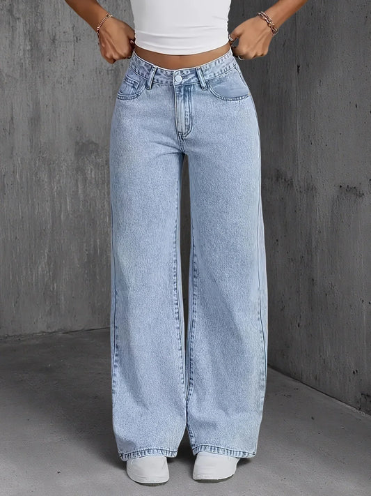 Jeans For Woman Y2k Clothes Light Blue Wide Leg Denim Pants Loose Fashion Simple Stretch Free Four Seasons Popular Casual
