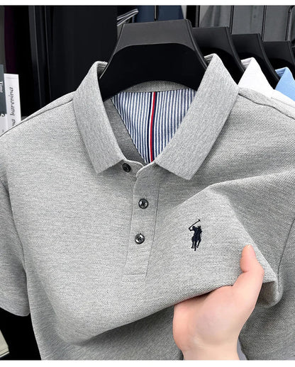 100% pure cotton short sleeved men's polo shirt summer fashion high-end brand pony embroidery golf top casual business T-shirt