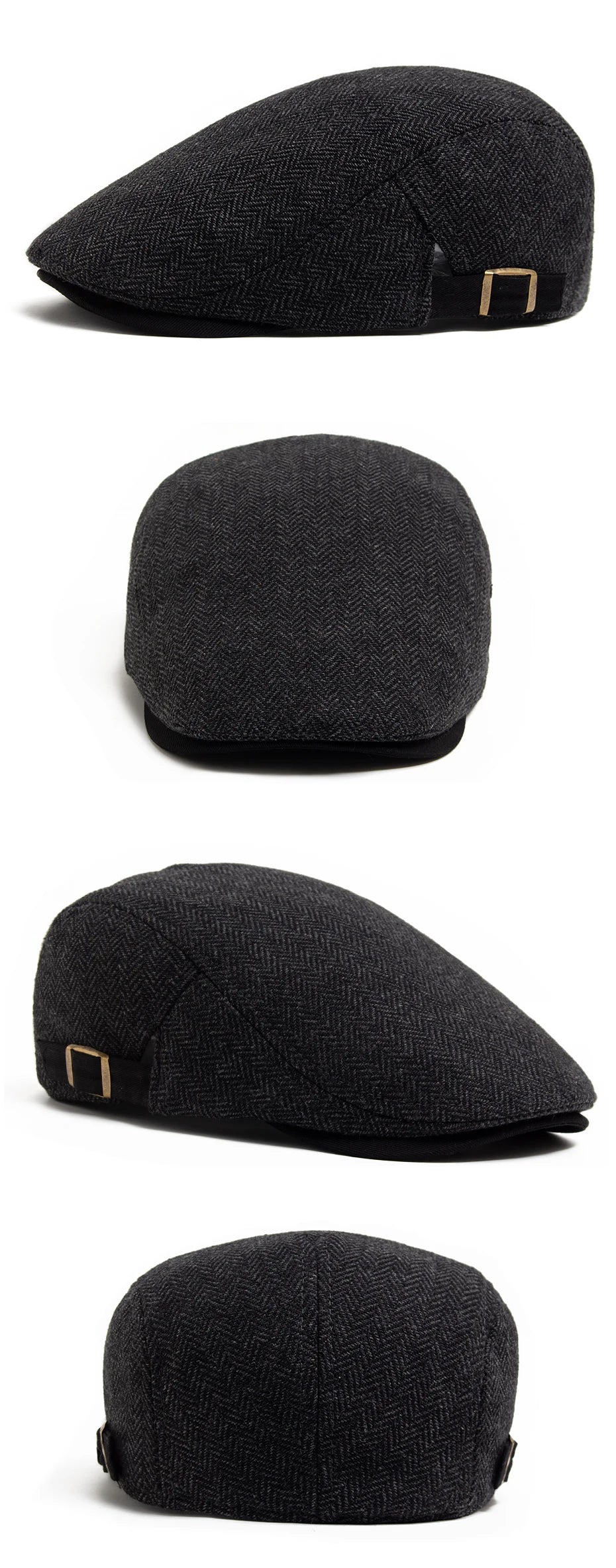 New Herringbone Vintage Beret Men Autumn Winter Casual Flat Visor Hat Berets Retro Fashion Newsboy Cap Men's Adjustable