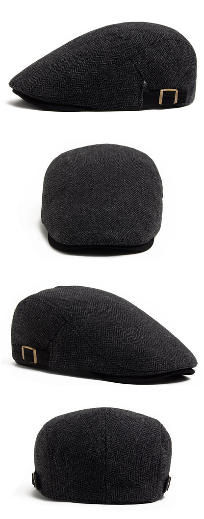 New Herringbone Vintage Beret Men Autumn Winter Casual Flat Visor Hat Berets Retro Fashion Newsboy Cap Men's Adjustable