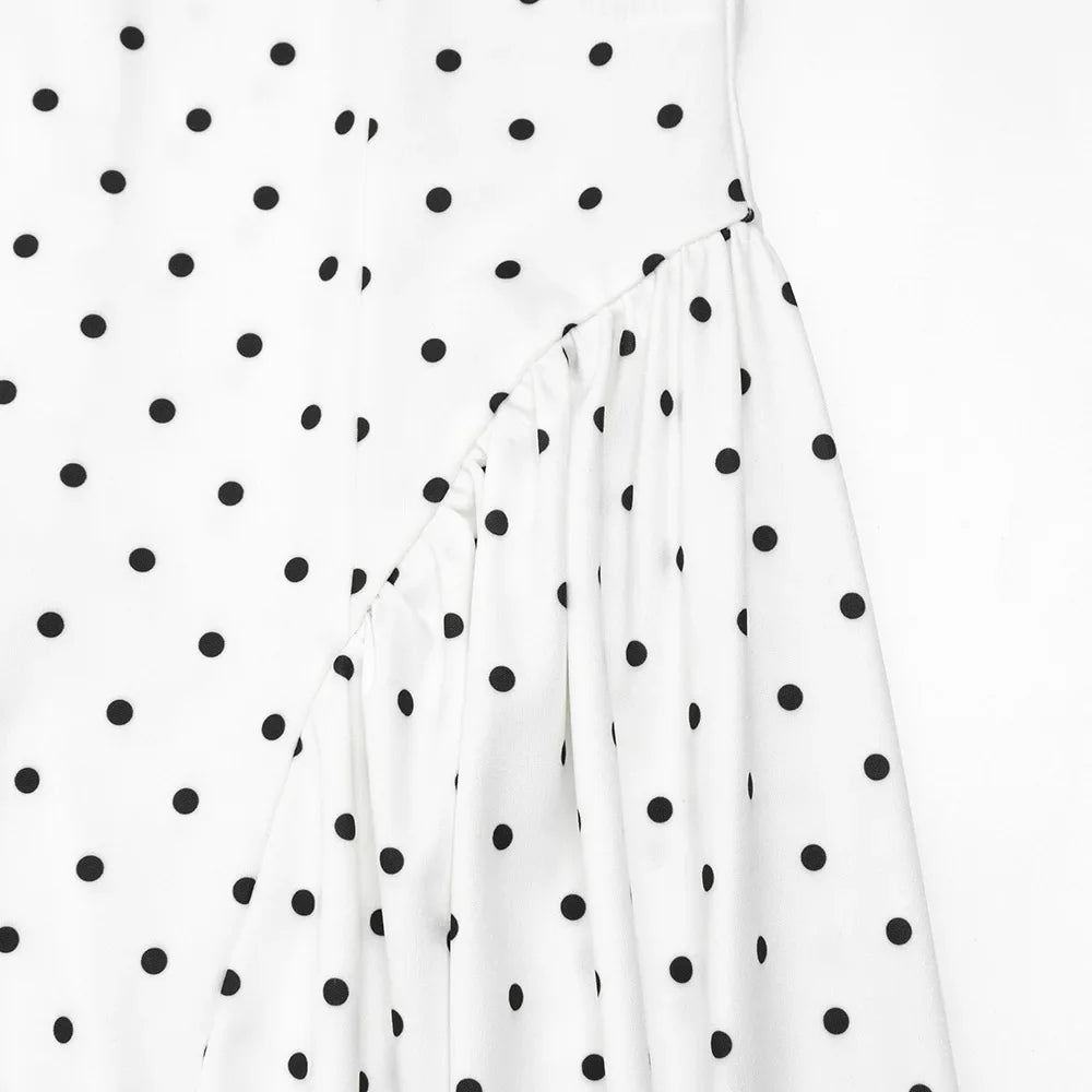 White Polka Dot Long Dress Summer Sexy High-Waisted Vintage Print Sleeveless Dress Casual Party Vacation New Women Dress
