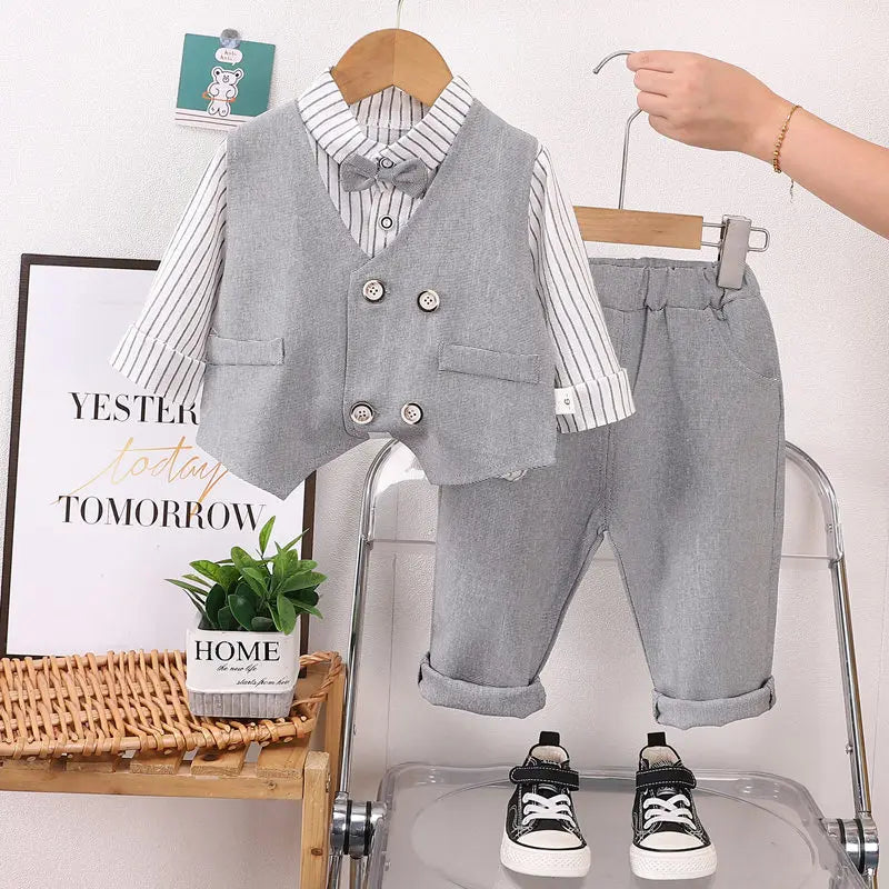Autumn New Kids Girls Boy  Formal Gentleman Vest Shirt Pants 3pcs/set Clothing Set Spring Children Tracksuits Clothes Sport Suit