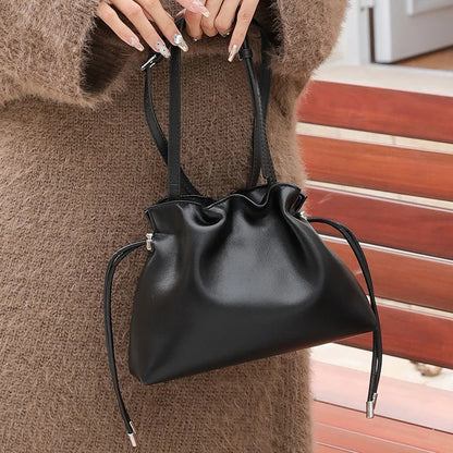 Luxury Pleated Cloud Crossbody Bag - Premium Genuine Leather Drawstring Shoulder Purse, Versatile Small Bag for Elegant Lady