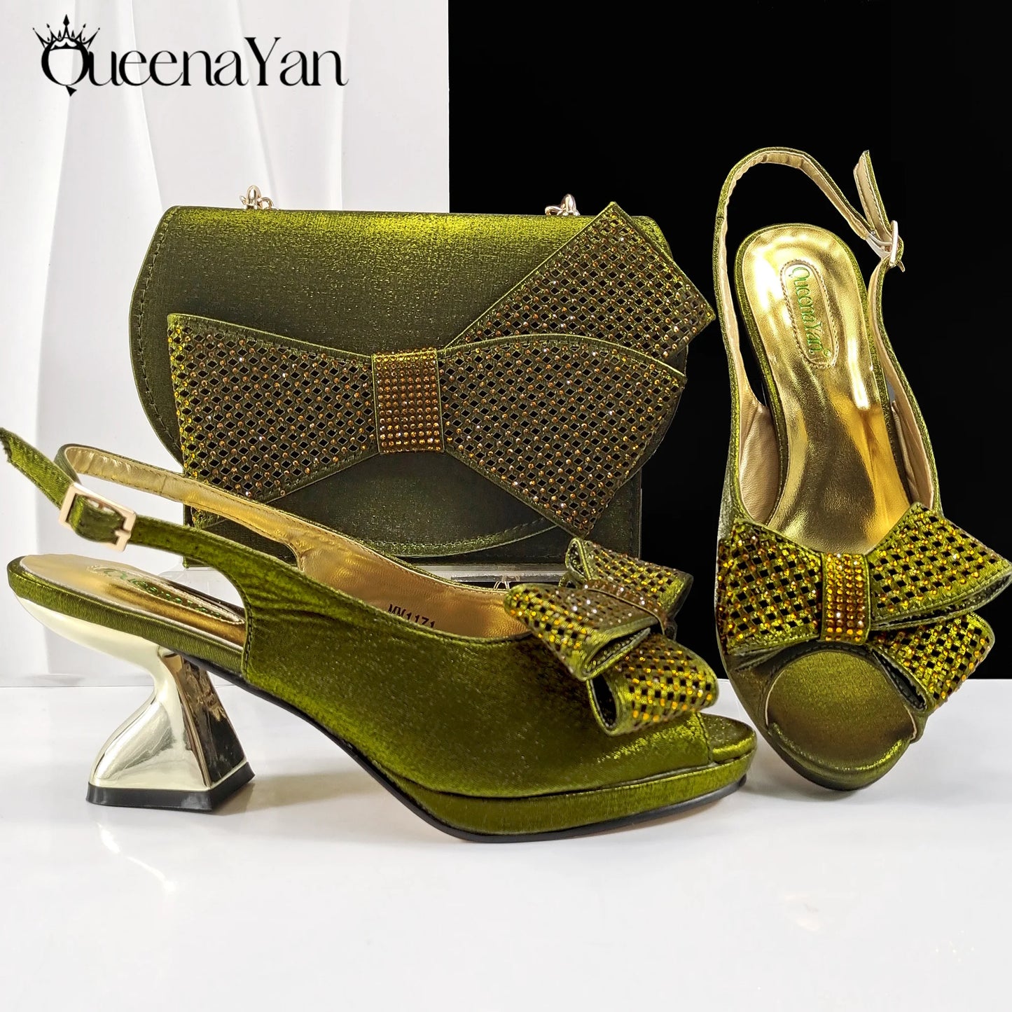 Elegant Women High Heels for Peep Toe Good Material Rhinestone Wine Sandals Italian Design Shoes and Bags Matching