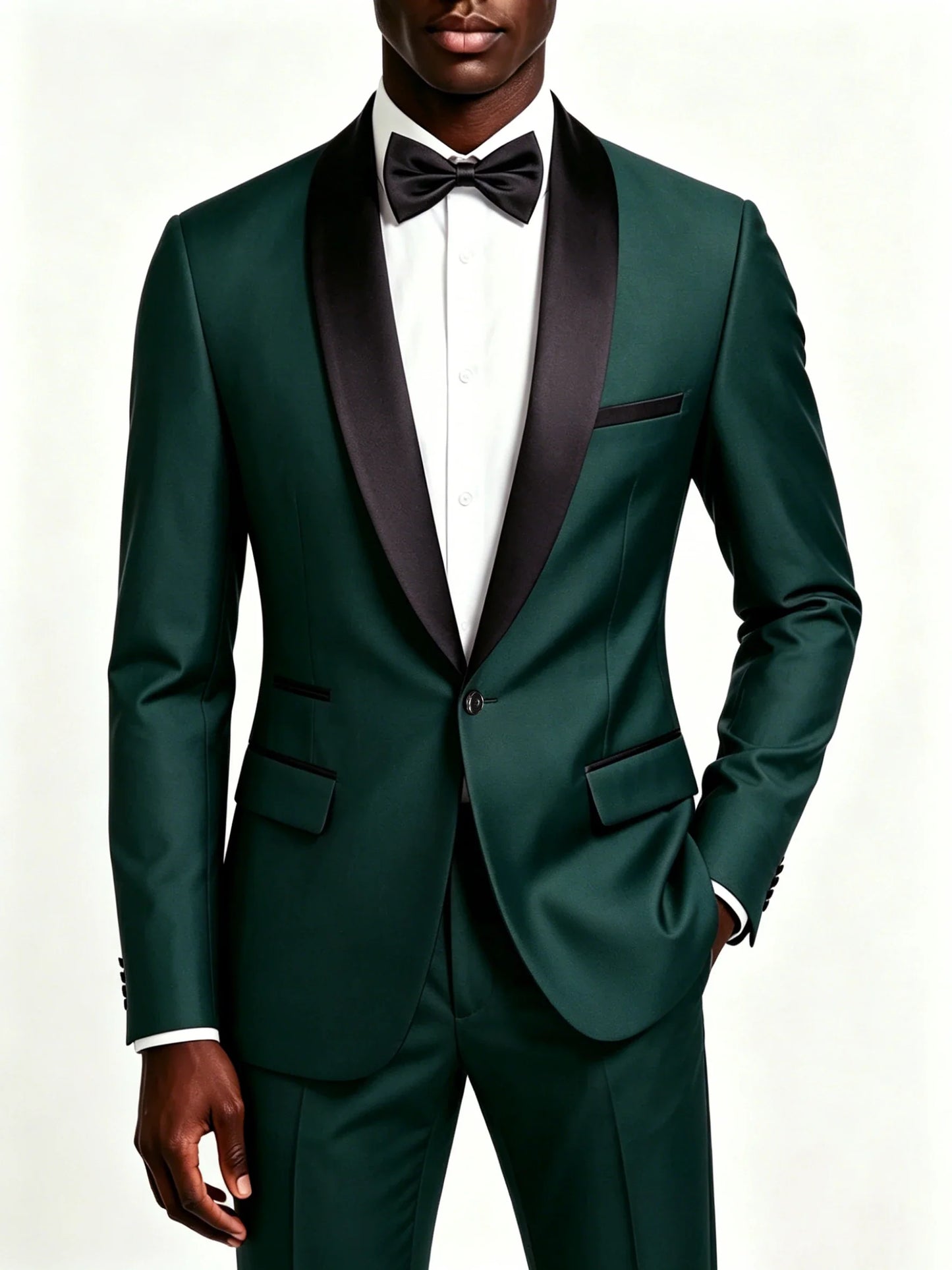 Men's Black Satin Shawl Lapel Tuxedo Suit 2 Pieces, Slim Fit Formal Blazer & Pants for Wedding Party Prom Groom Outfit