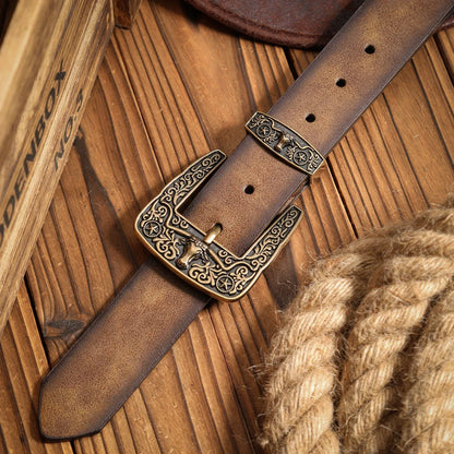 A casual, individual and retro belt, a Western-style clothing accessory, metal buckle, PU belt, suitable for both men and women