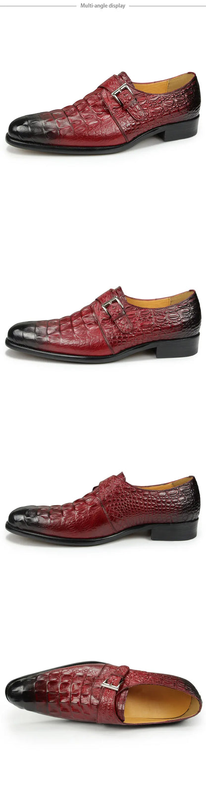 Luxury Crocodile Pattern Formal Leather Shoes Mens Monk Strap Oxford Mens Italy Style Loafers Sapato Social Masculino Zapatilla