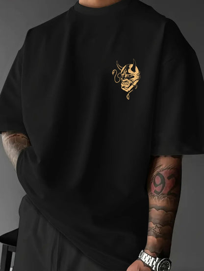 Summer Men's 100% Cotton T Shirt Japanese Style Mask Pattern Print Easy To Care For Fabric Suitable Anime Enthusiasts To Wear