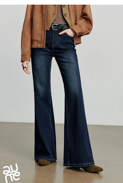 Women Denim jeans 2025 Autumn New Lycra Stretch Mid Waist Cotton Flares Pants