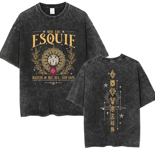 Game Clair Obscur Expédition 33 Vintage Washed T Shirts Men's Women Casual High Quality Oversized Cotton T-shirt Fans Streetwear