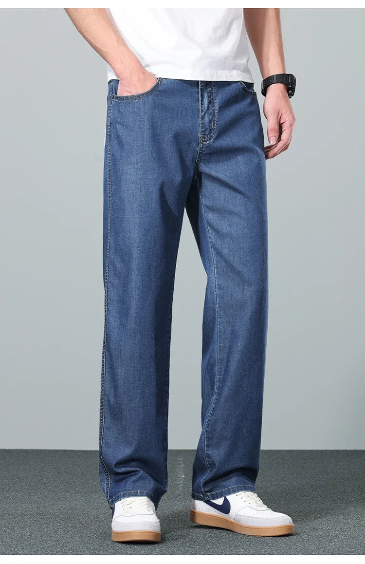 Brand Clothing Summer Lyocell Fabric Stretch Jeans Business Loose Straight Casual Trousers Fashion Versatile Pants Plus Size 40