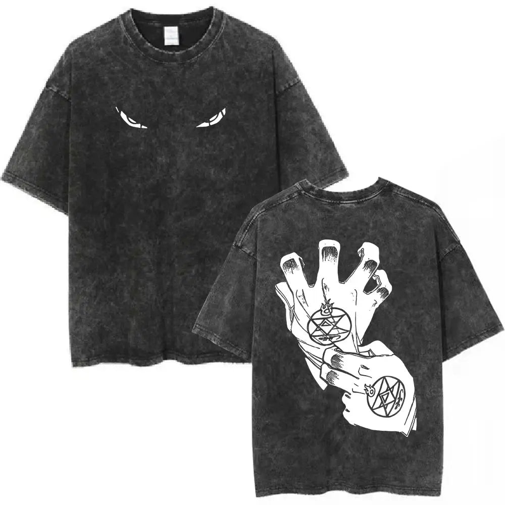 Anime Fullmetal Alchemist Washed T Shirts Edward Elric Alphonse Elric T-Shirt Men's Women Fashion Casual Oversized T-shirts Tops