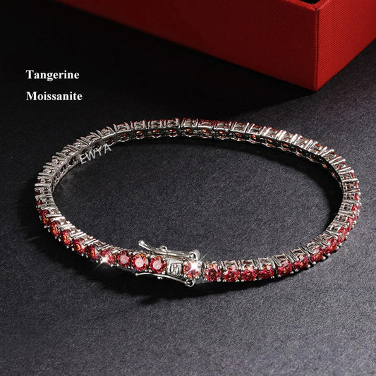 Bracelet Tennis Moissanite GRA Certifié Mandarine Bleu Entier 3/4/5/6.5MM pour Femmes Hommes S925 Argent 23cm Maillons Bracelets Cadeau